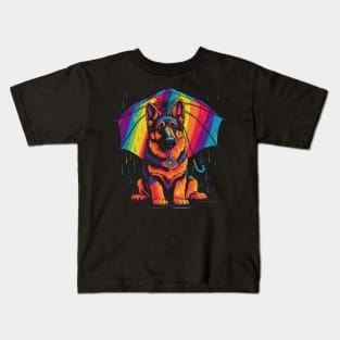 German Shepherd Rainy Day With Umbrella Kids T-Shirt